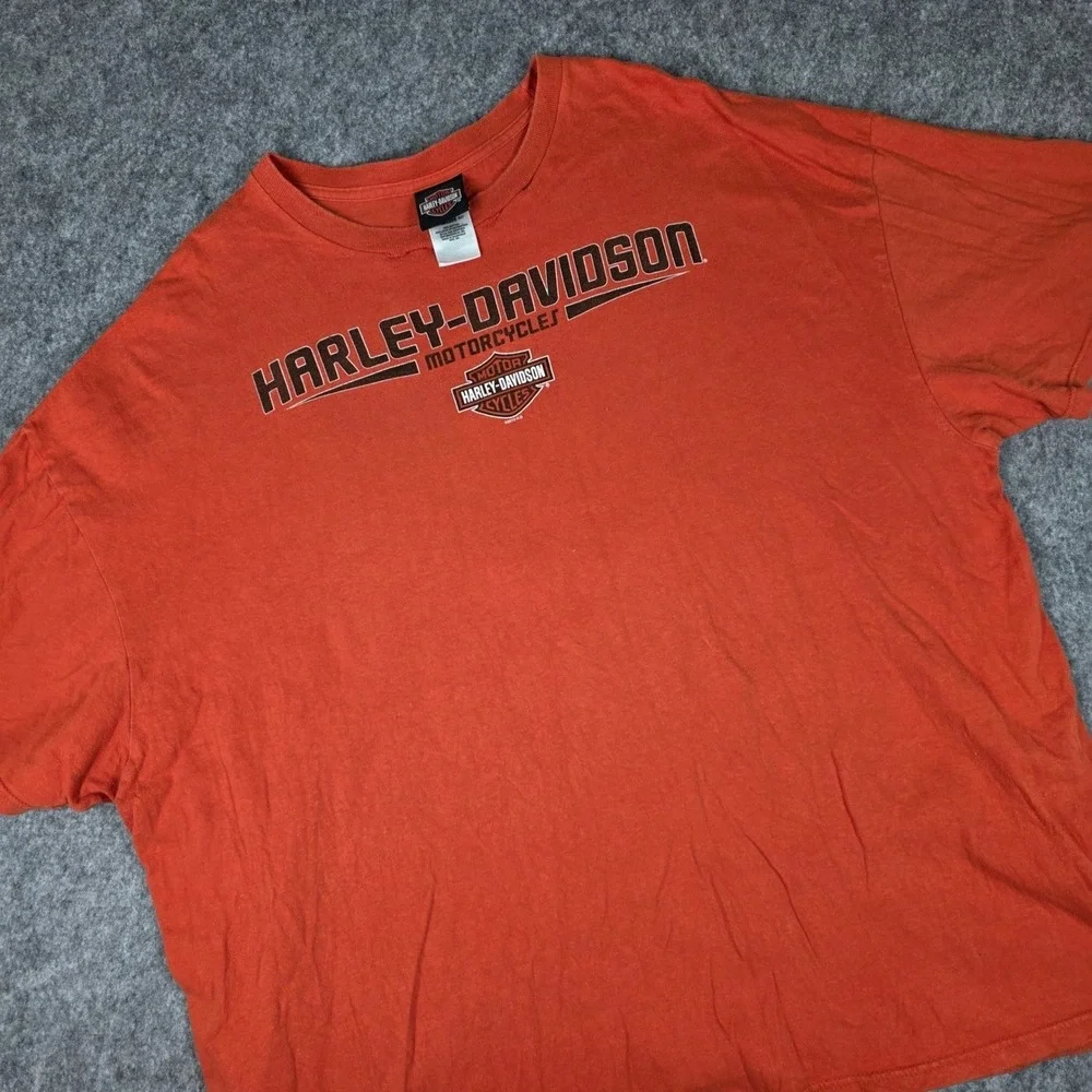 2013 Harley Davidson T-Shirt Bar Shield Logo Mason City Iowa‎ Graphic Orange 3XL
